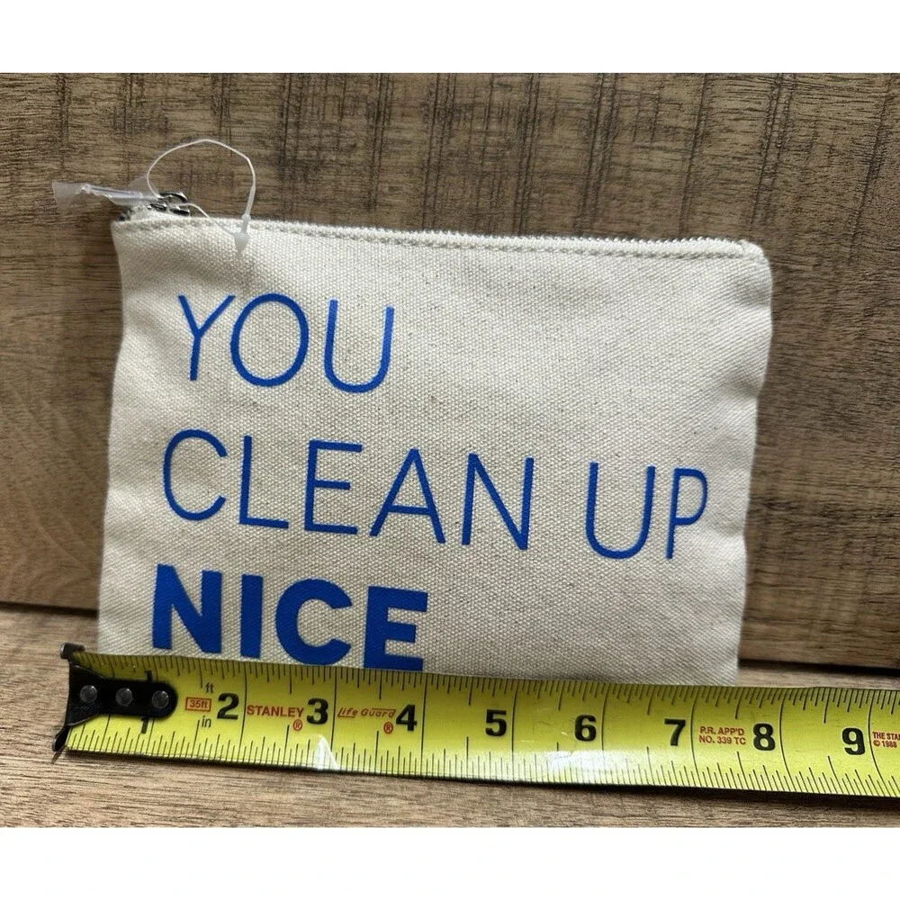 Birchbox women beige canvas zip cosmetic pouch